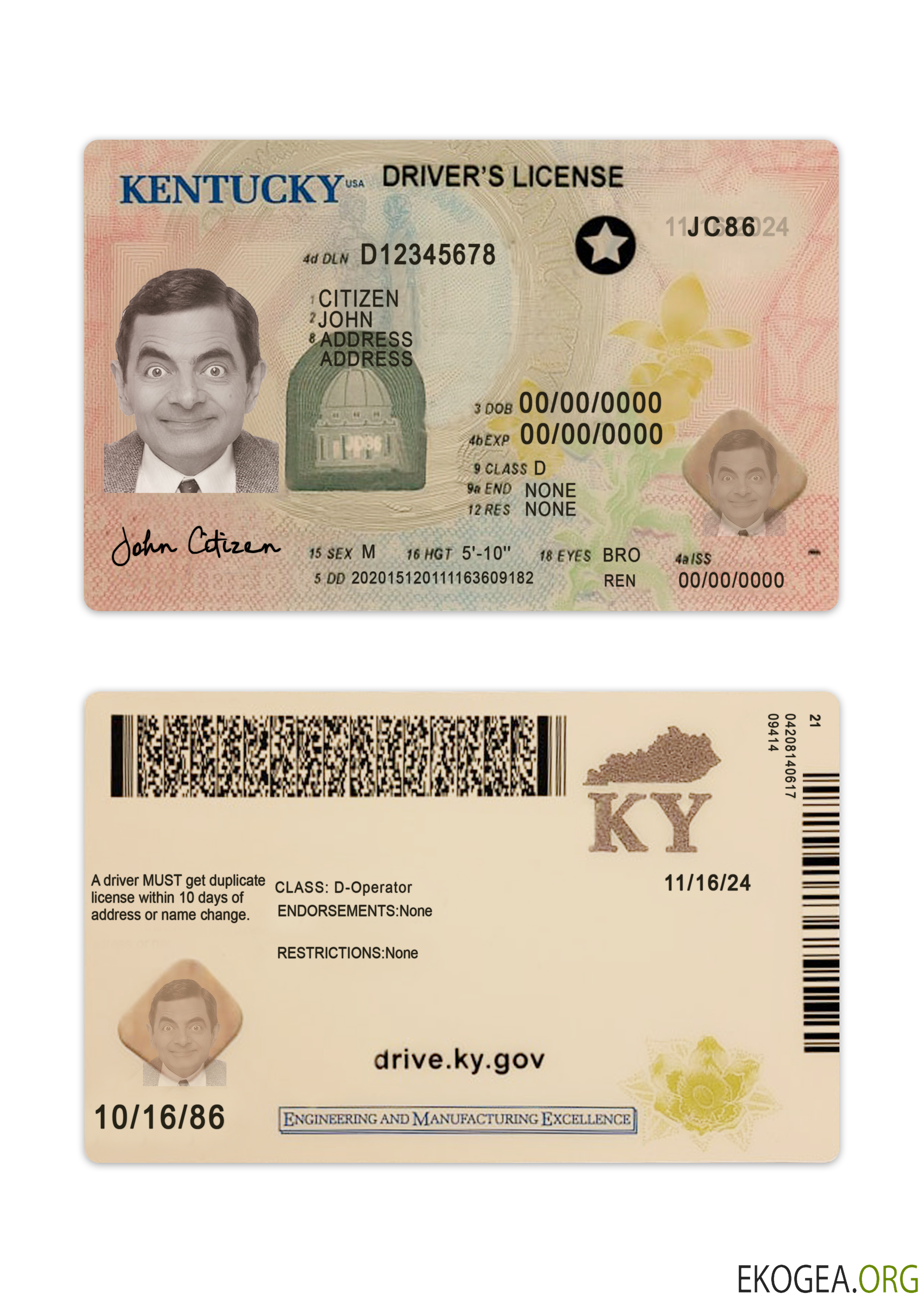 USA Kentucky driving license 2020 present